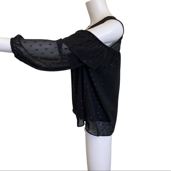 Black Sheer Polka dot Cold Shoulder Blouse - Picture 5 of 13